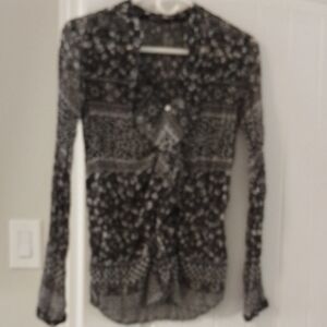 E4 Marc Aurel 36 Sheer Long Sleeve Button Front Frill Top